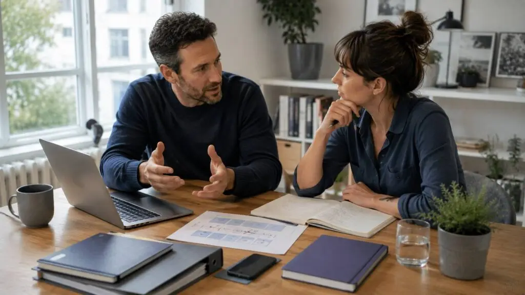 Vakexpert en redacteur bespreken samen een inhoudelijke bijdrage over digitale onderwerpen.