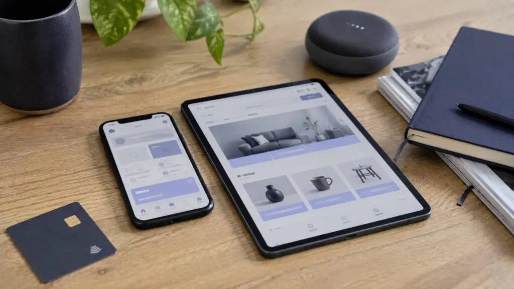 Smartphone en tablet met interfaces voor websites, apps en digitale diensten.